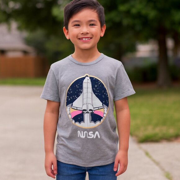 Mighty Fine NASA Graphic Tee Short Sleeve Crew Neck Heather Grey Size Medium - Picture 1 of 11